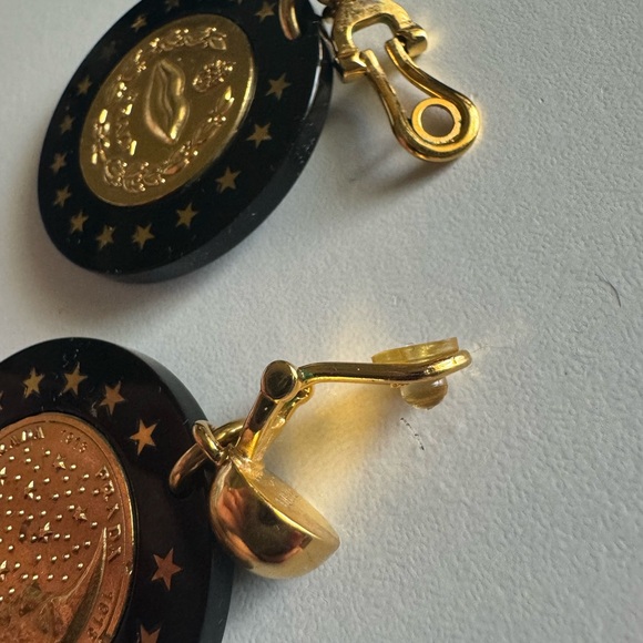 PRADA Earrings - authentic vintage black and gold. Very heavy to wear. USED - Picture 7 of 8